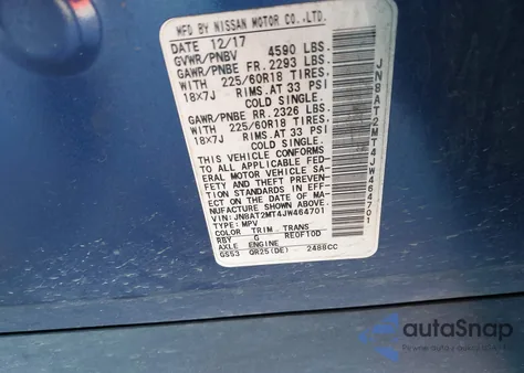 2018 Nissan Rogue S z USA, uszkodzony, nr VIN JN8AT2MT4JW464701